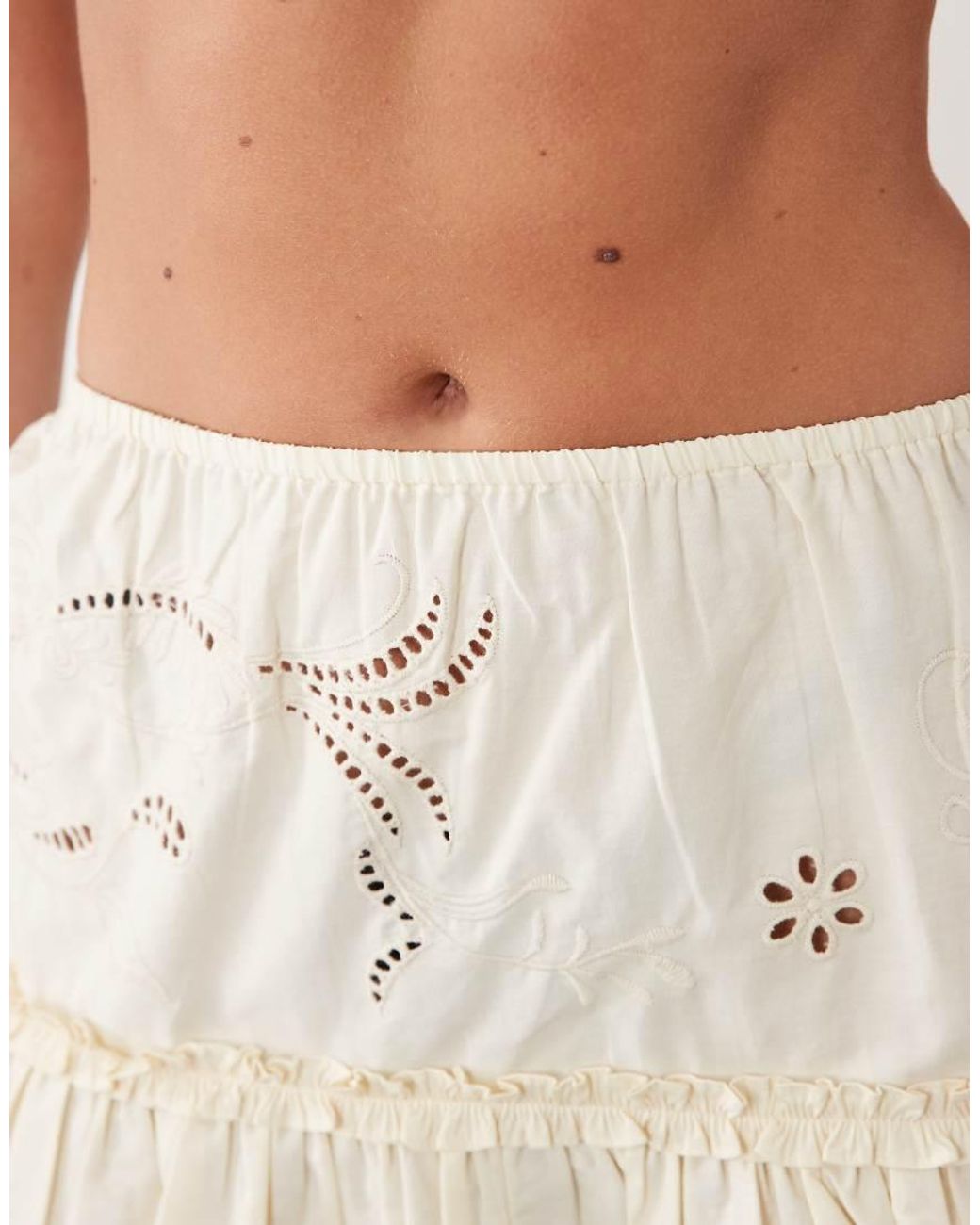 Miss Selfridge Natural Beach Cutwork Ruffle Mini Skirt