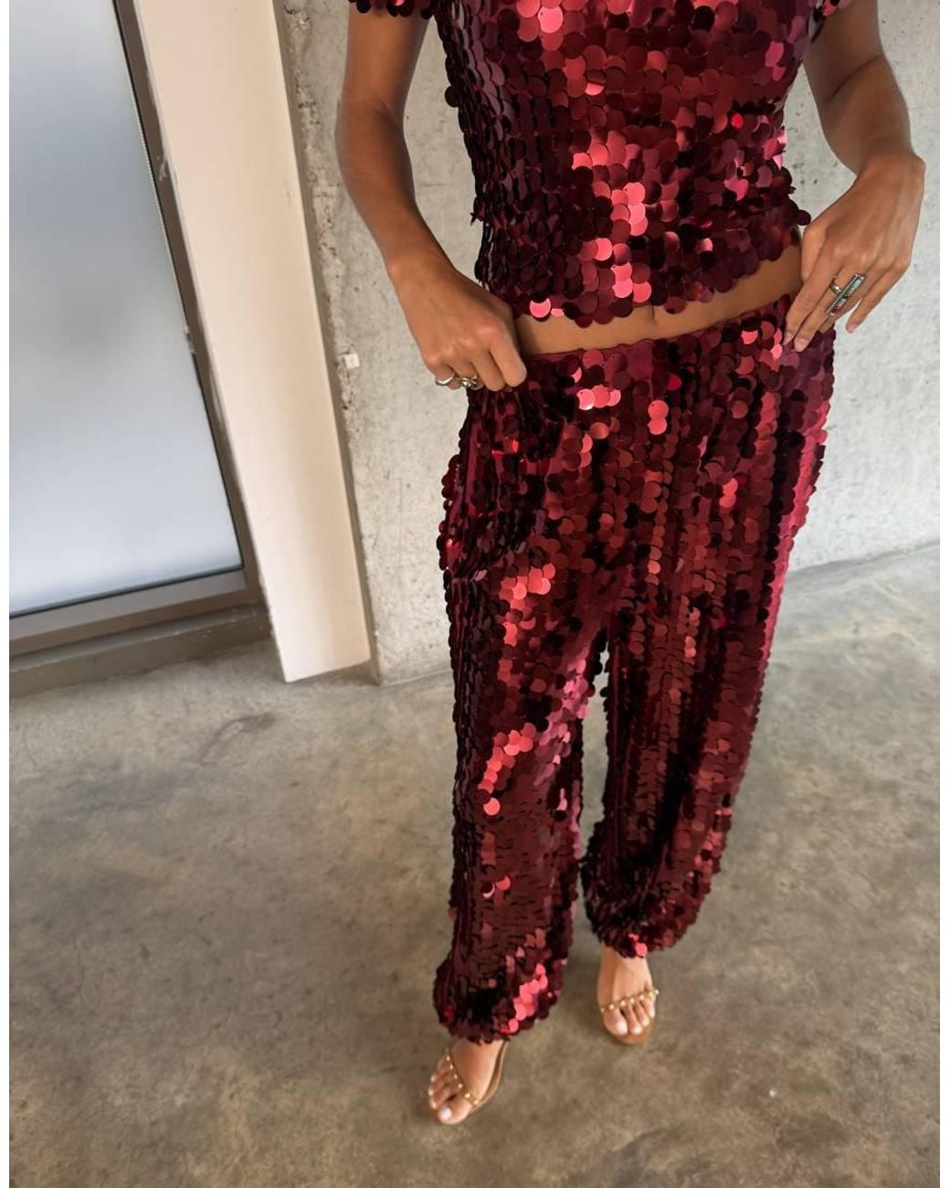 Never Fully Dressed Red Disc Sequin Elasticated Waist Balloon Trouser Co-Ord