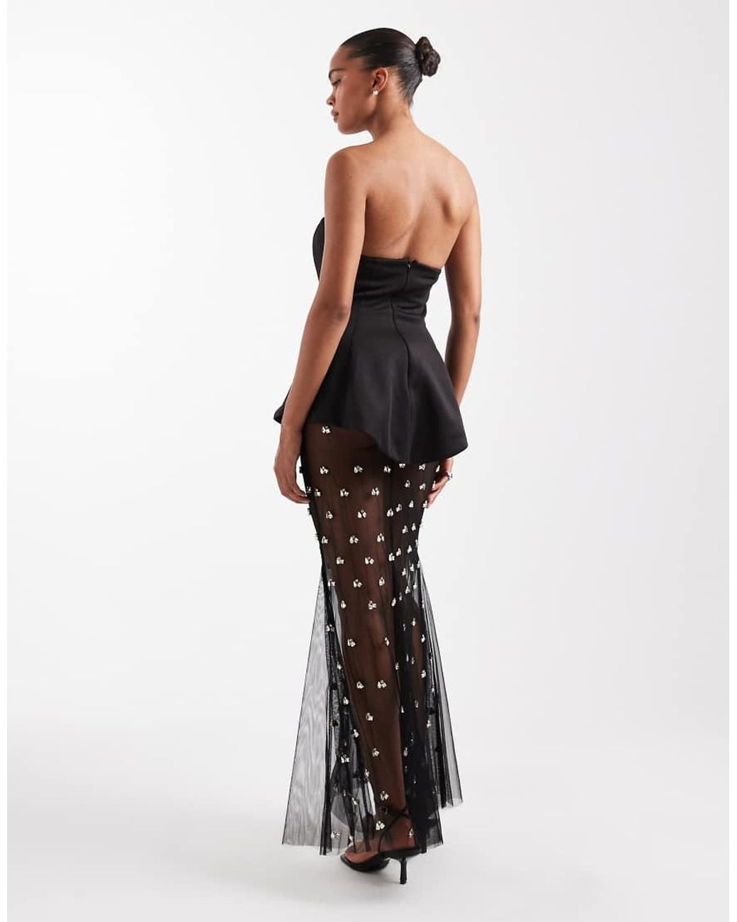ASOS Black Premium Moulded Dress With Embellished Maxi Skirt