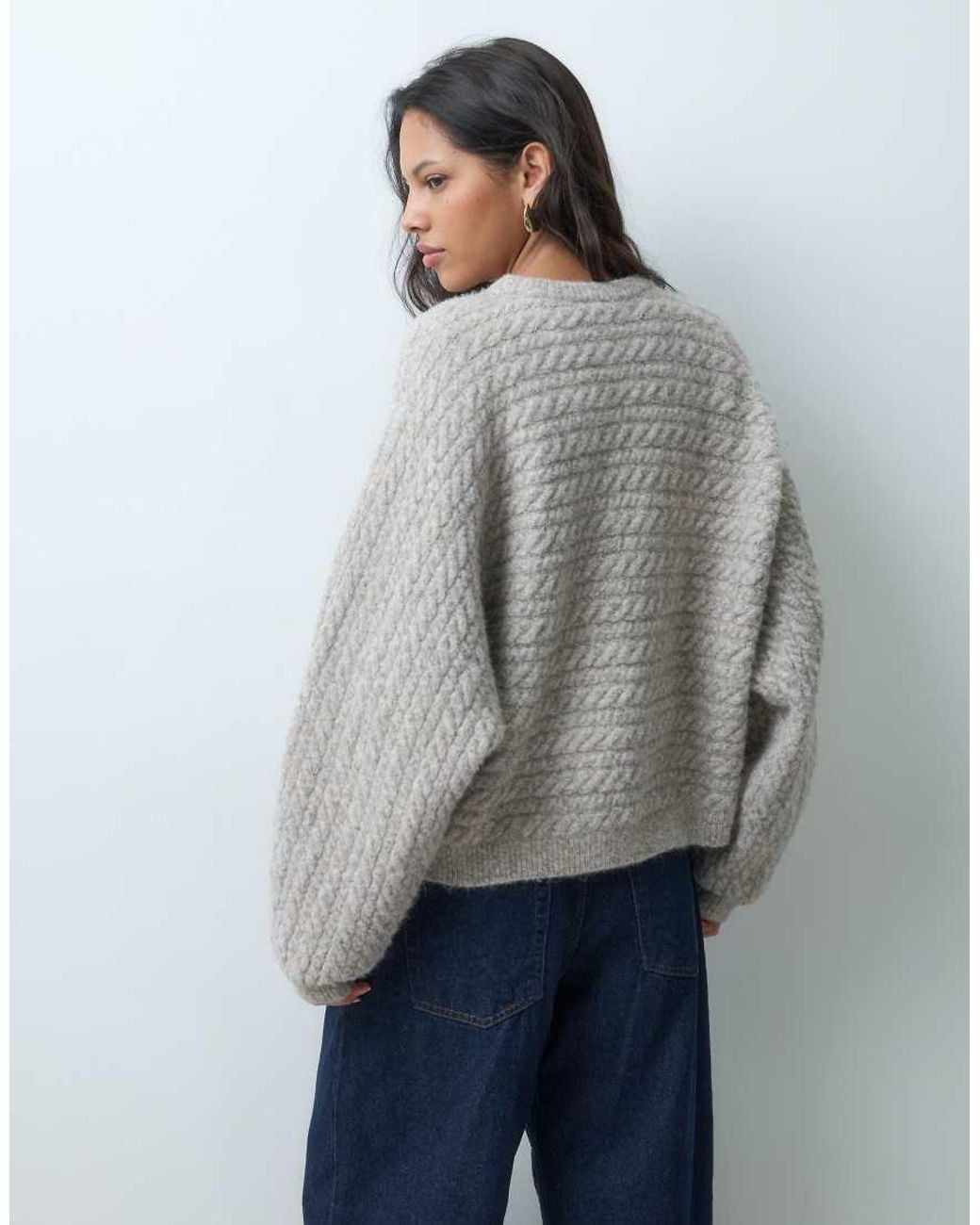 ASOS Gray Crew Neck Batwing Horizontal Cable Jumper