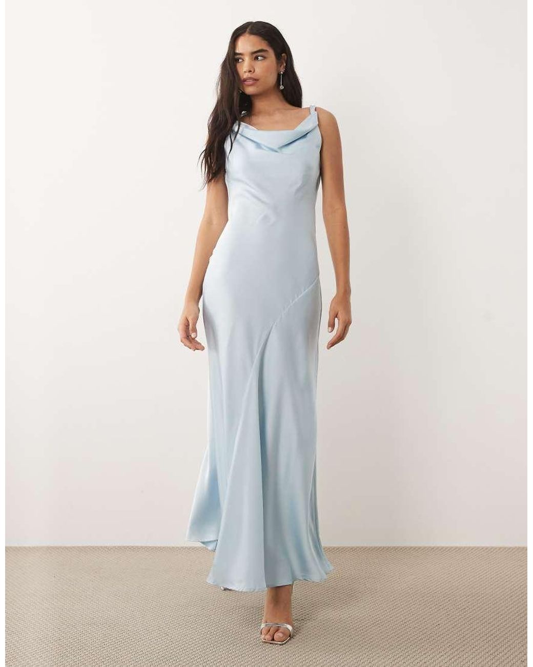 Vila Blue Halter Cowl Neck Satin Maxi Dress