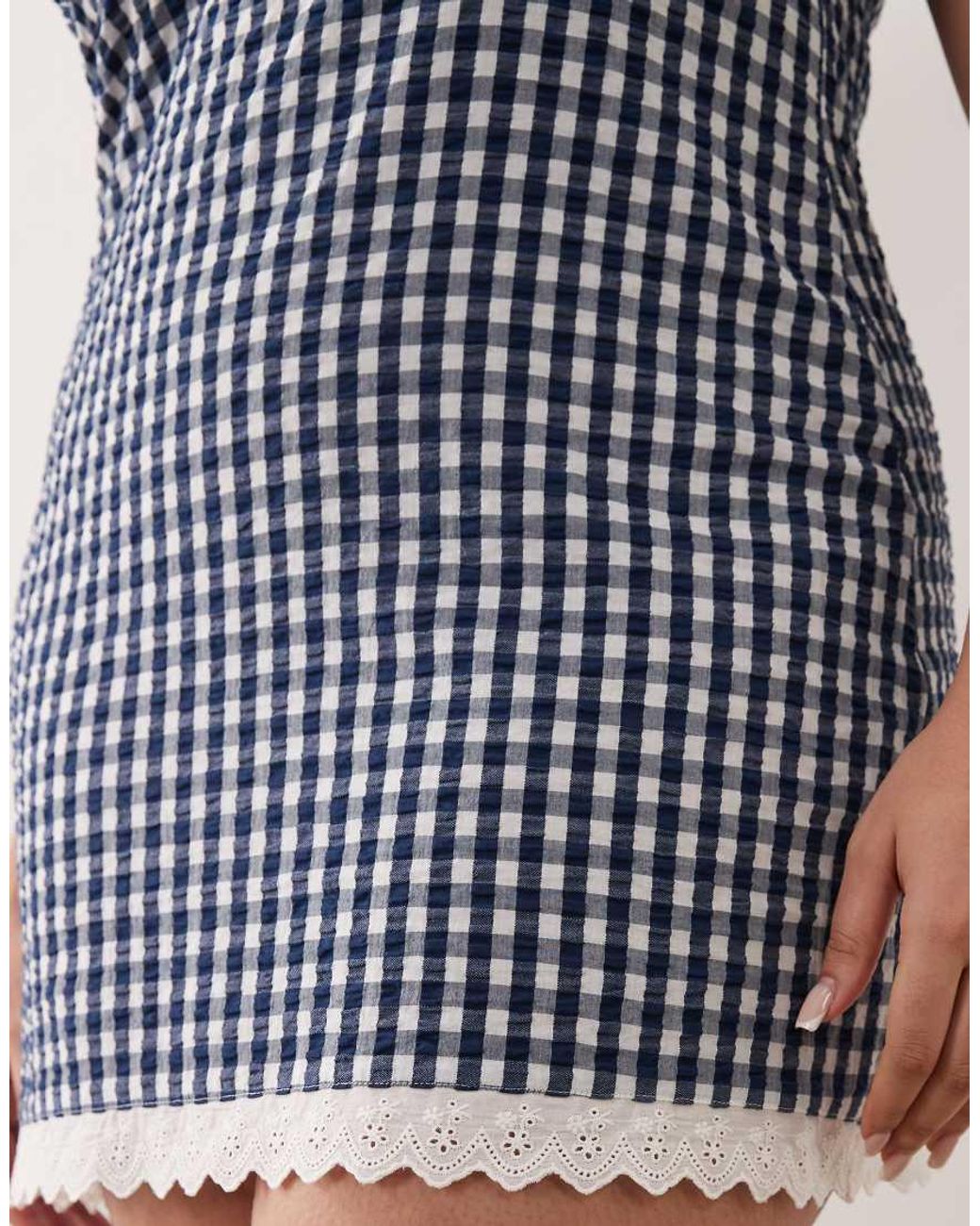 ASOS Blue Asos Design Curve Slash Neck Mini Sundress With Sculpted Bust And Broderie Hem