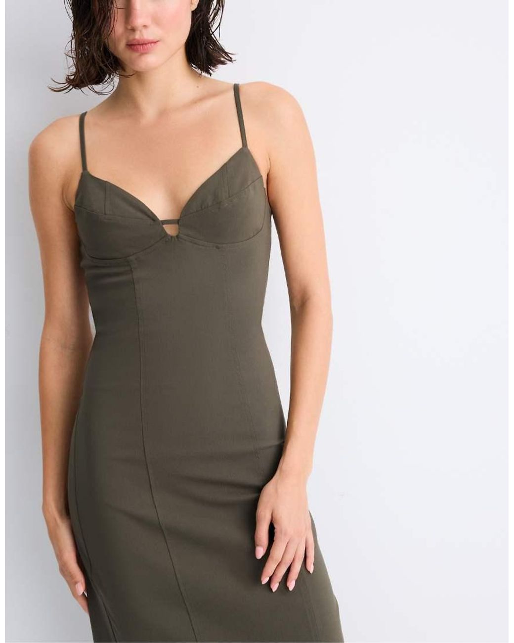 Stradivarius Green Bengaline Midi Dress With Straps
