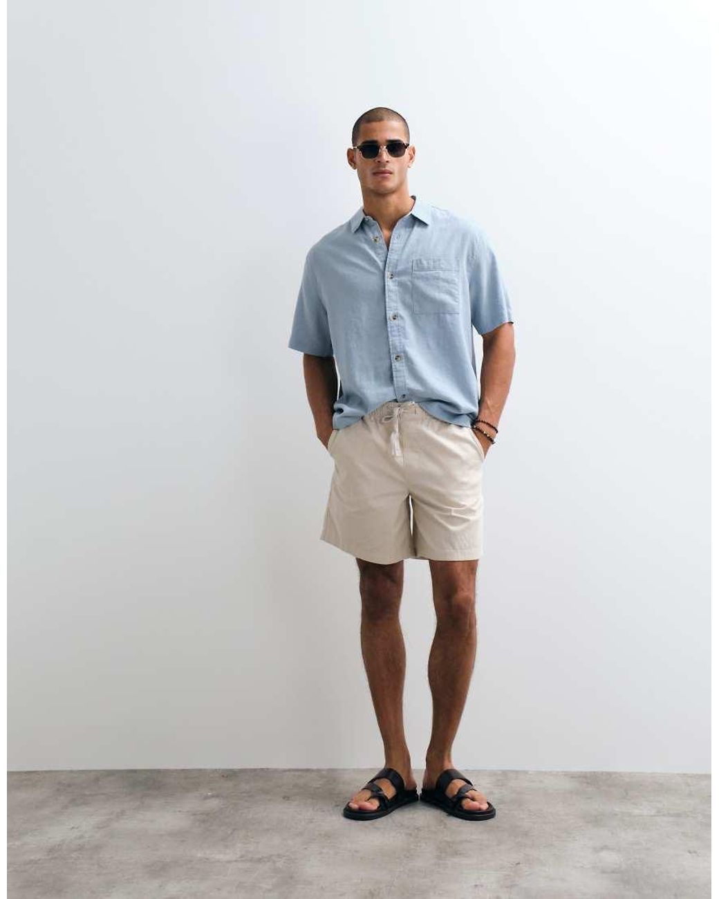 ASOS Blue Relaxed Linen Blend Shirt for men