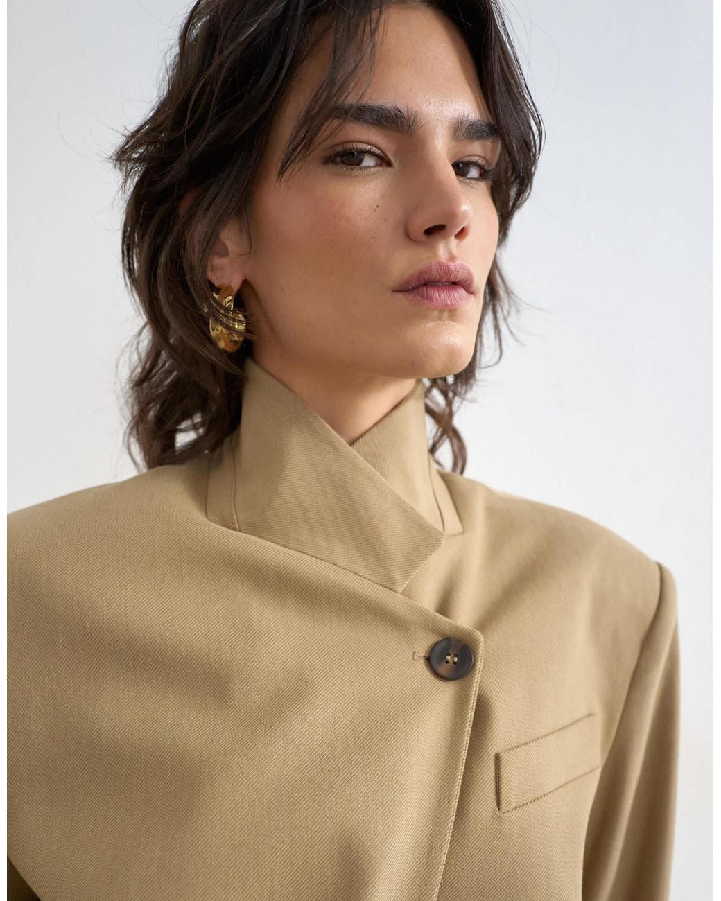 TOPSHOP Natural Funnel Neck Blazer