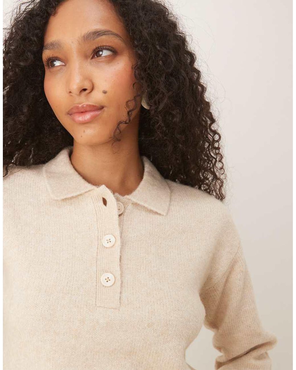 JJXX Natural Wool Blend Knitted Polo Jumper