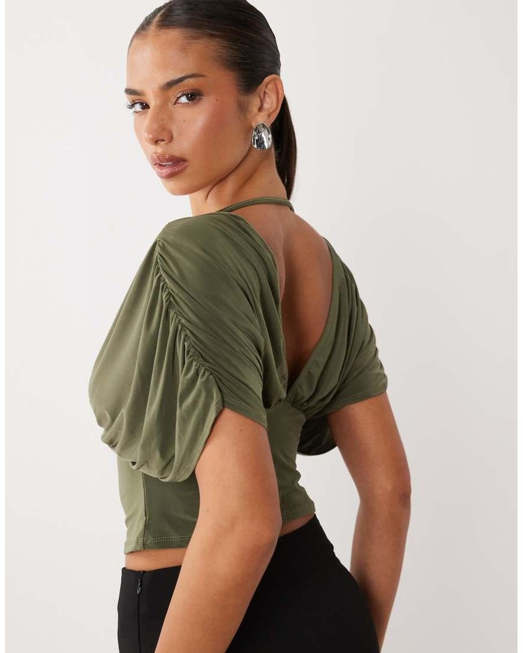 Missy Empire Green Missy Empire Slinky V Neck Batwing Top