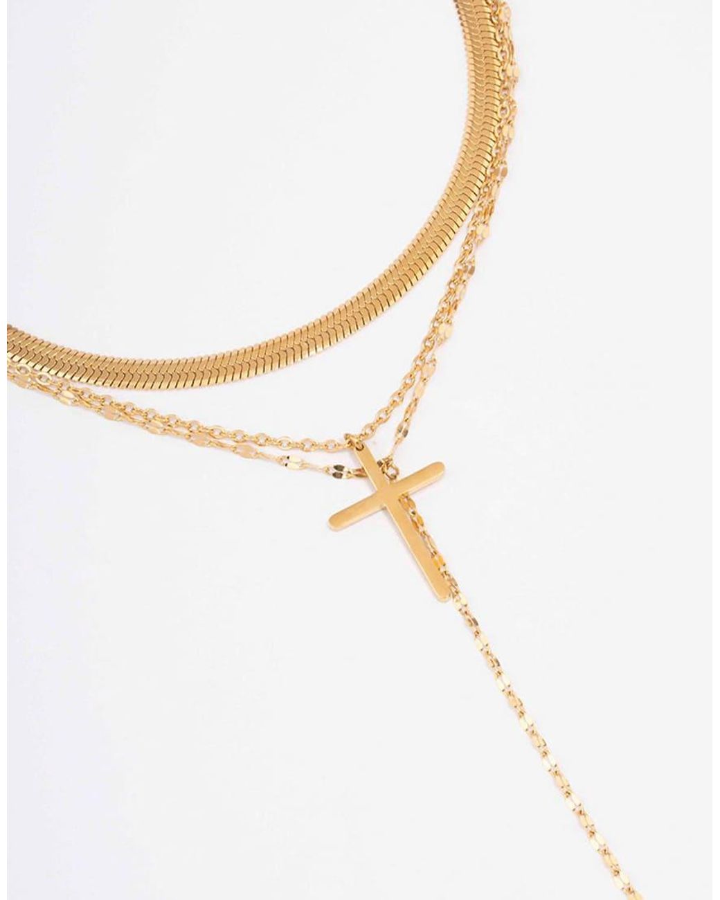 Lovisa White Waterproof Plated Stainless Steel Multi Chain Cross Layered Necklace