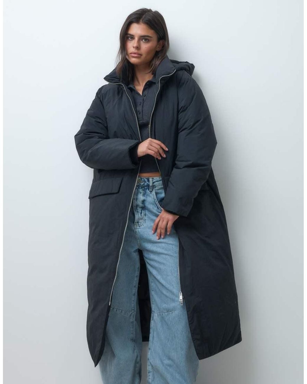 ASOS Blue Hooded Longline Puffer Jacket