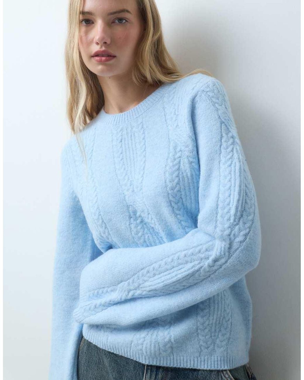 Pieces Blue Cable Knit Oversized Jumper