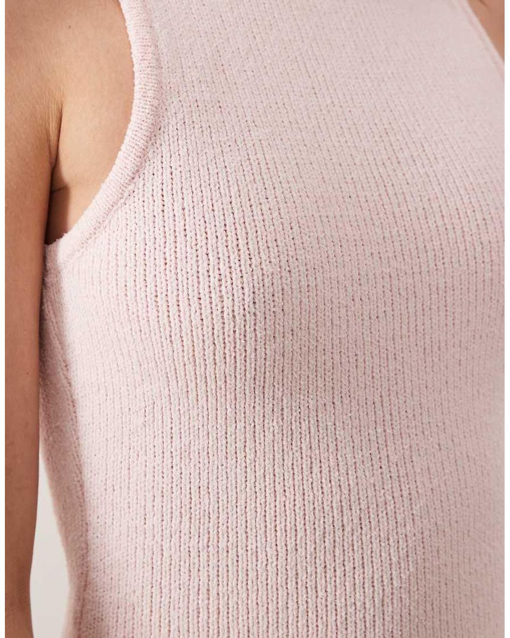 ASOS Pink Knitted Cotton Blend Racer Maxi Dress