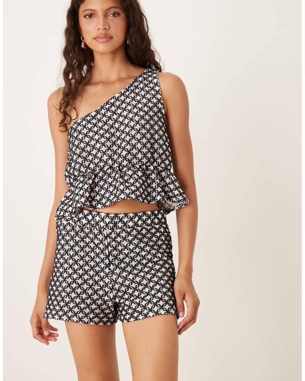 ASOS Natural Co-ord Embroidered Mini Short