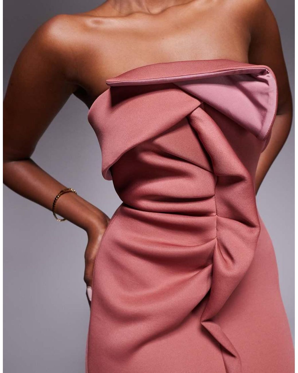 ASOS Red Bandeau Midi Dress With Twisted Front Detailing Midi Dress