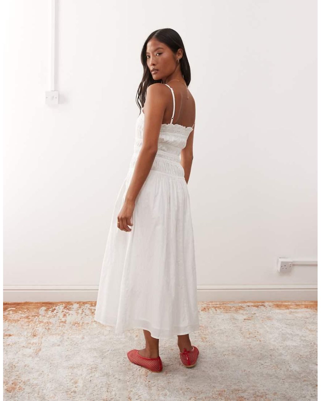 Miss Selfridge White Poplin Shirred Body Button Through Maxi Dress