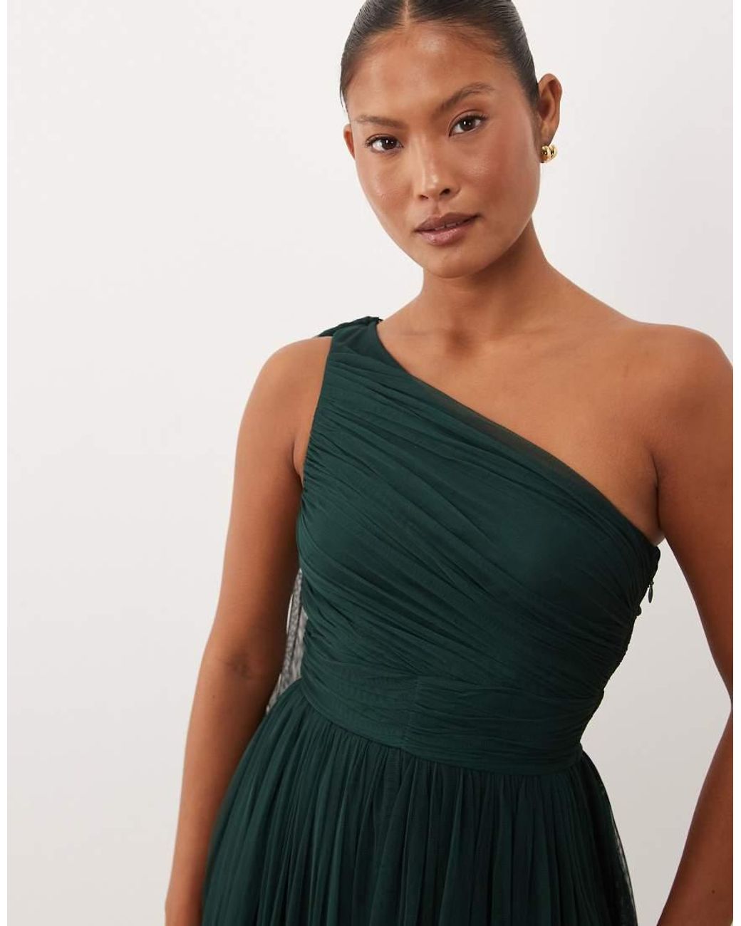 LACE & BEADS Black Bridesmaid One Shoulder Scarf Neck Maxi Dress