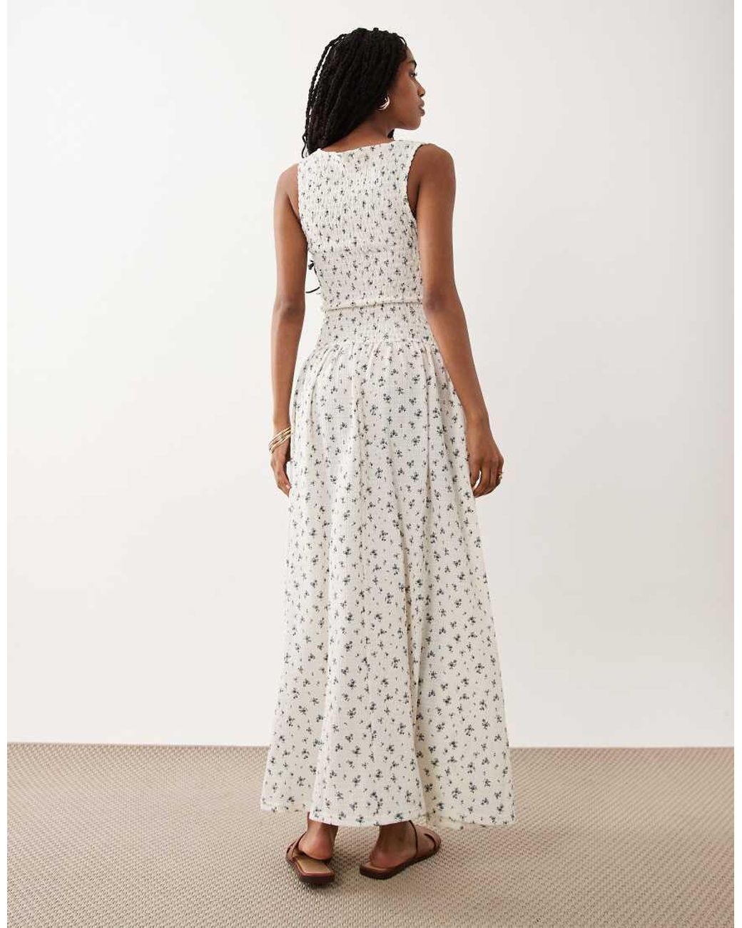Brave Soul Brown Drop Waist Maxi Racer Dress With Shirred Bodice