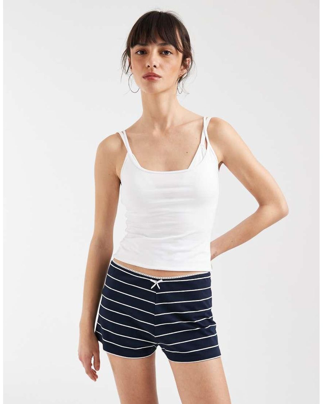 The Frolic White Exclusive Cotton Rich Lace Trim Bow Detail Micro Shorts