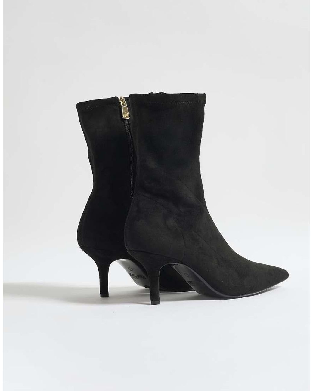 River Island Black High Sock Heeled Ankle Boots