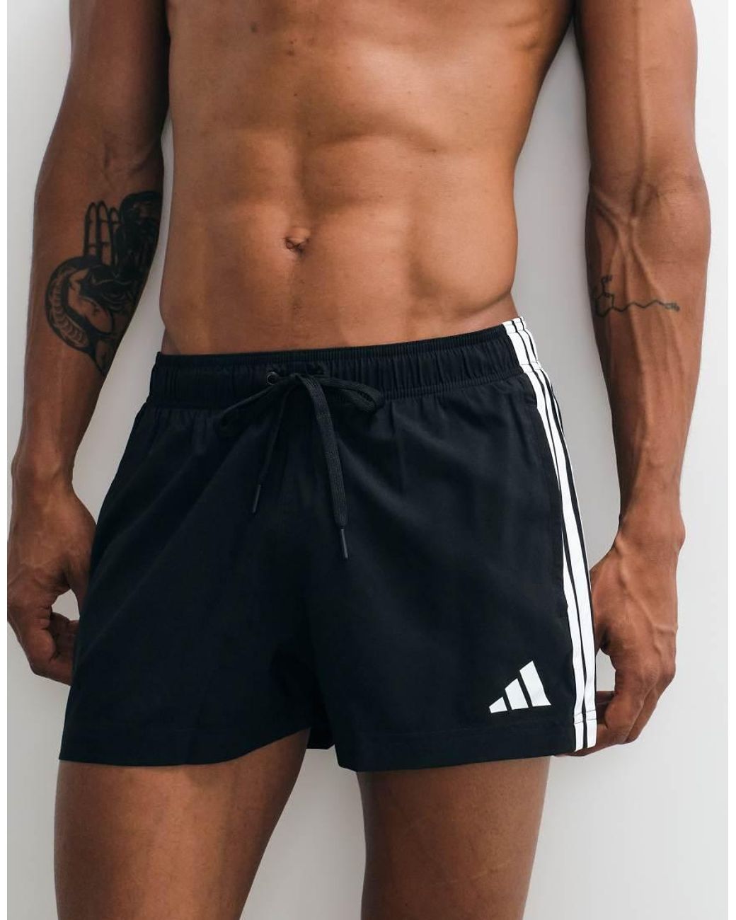 Adidas Originals White Adidas Training 3In Swimshorts With Three Stripes for men