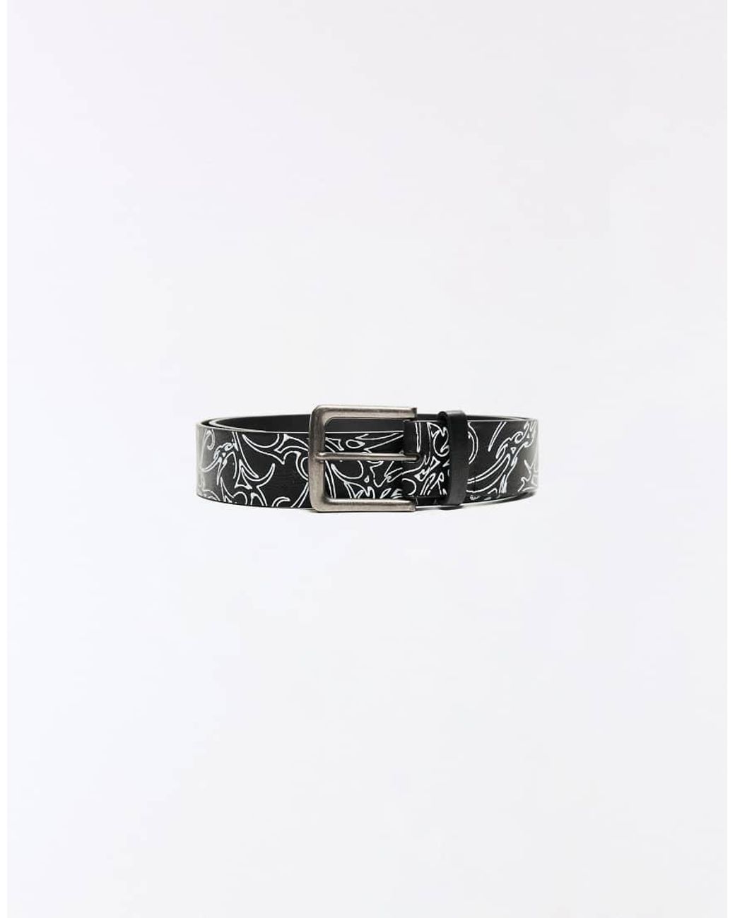 Bershka Black Belt With Print Buckle for men