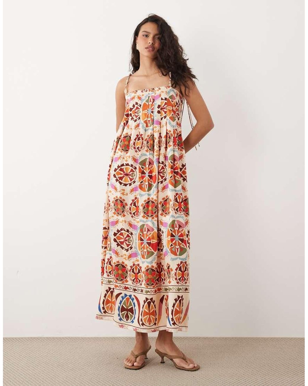 Vila Pink Beaded Strap Pleated Cami Maxi Dress