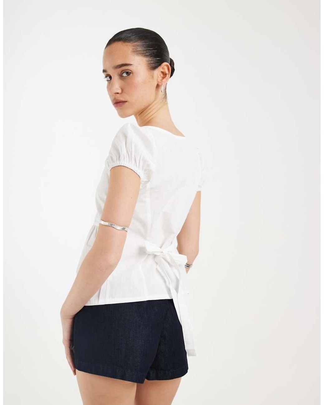 Motel White Caixia Bow Back Poplin Blouse