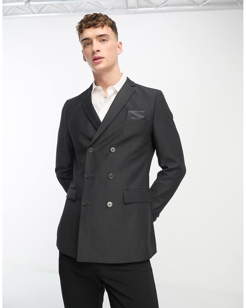 Chaqueta De Traje Con Doble Botonadura De French Connection de hombre de color Black