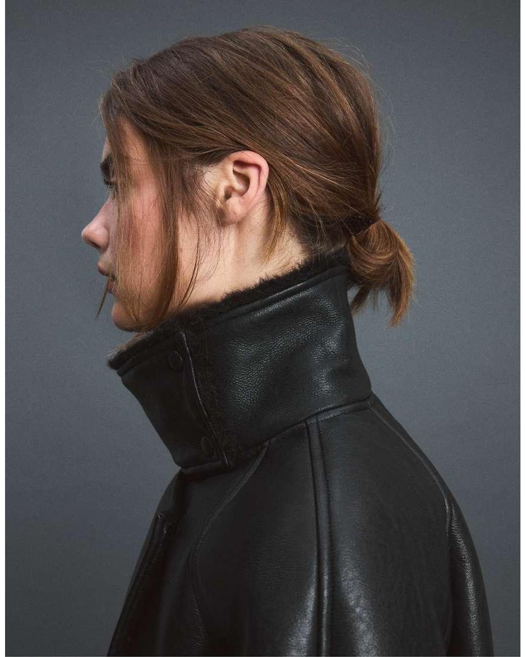 Stradivarius Black Leather Effect Double-faced High Neck Jacket
