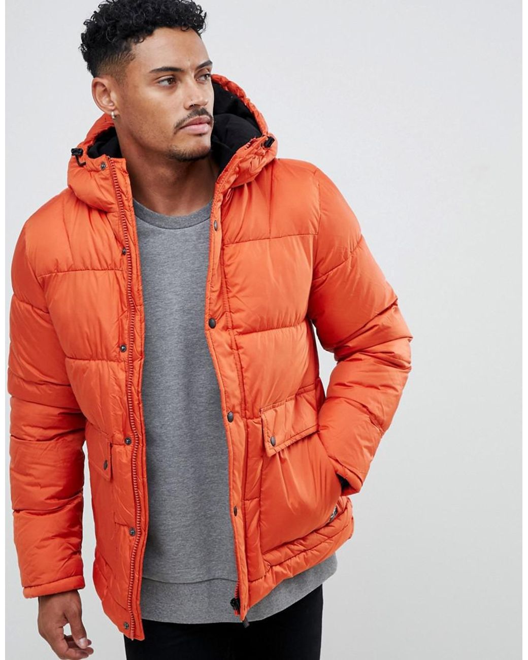Pull\u0026Bear Fleece Lined Puffer In Orange 