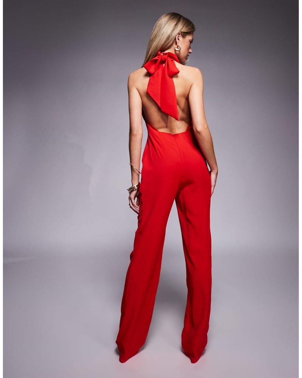 Vesper Red Halterneck Wide Leg Jumpsuit