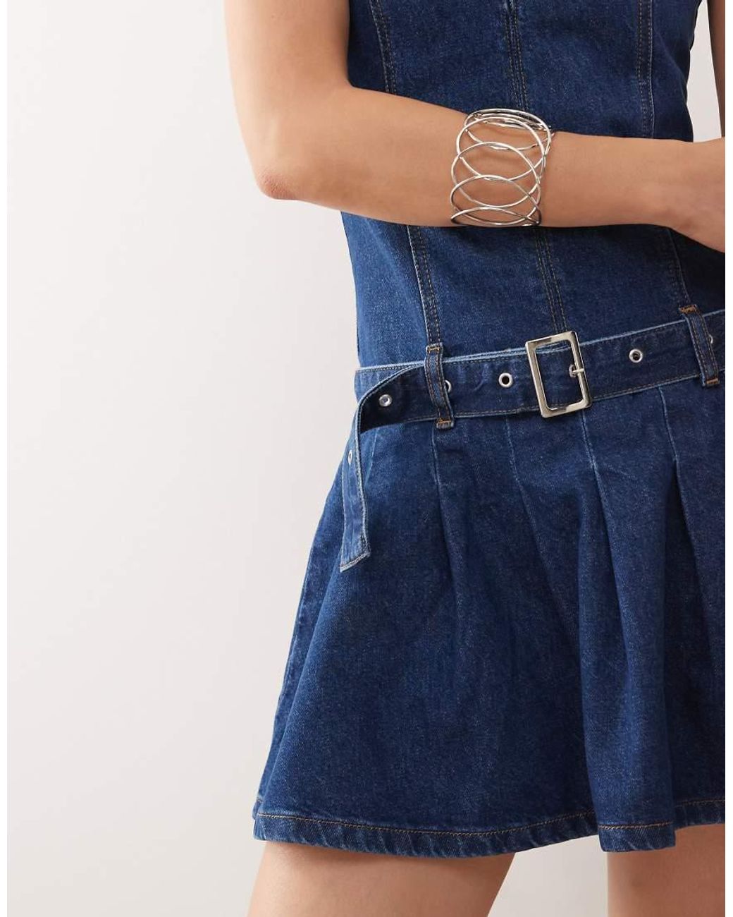 Collusion Blue 90s Denim Halter Mini Dress With Belt