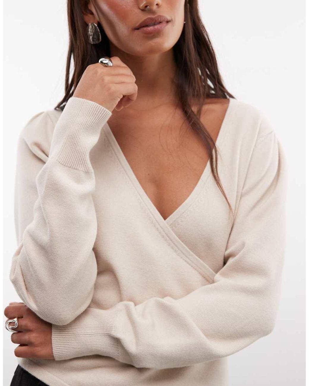 French Connection White V Neck Crossover Jumper