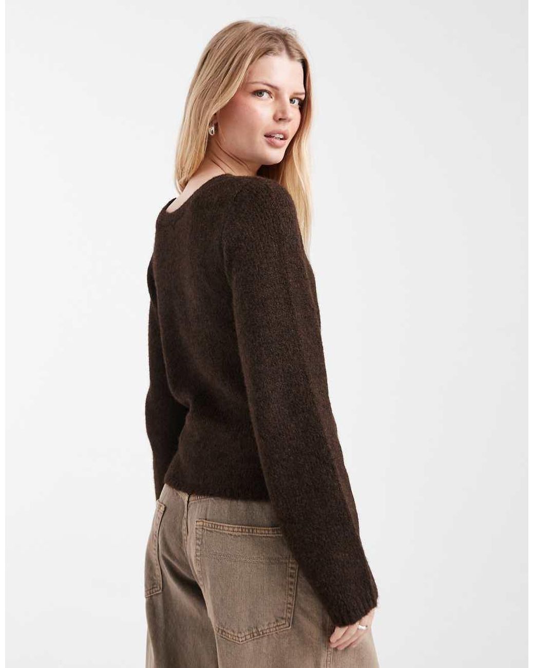 ONLY Brown Reversible Wrap Around Knit Sweater