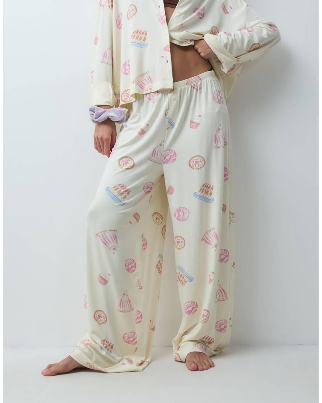 ASOS White Super Soft Long Sleeve Shirt & Trouser Pyjama Set