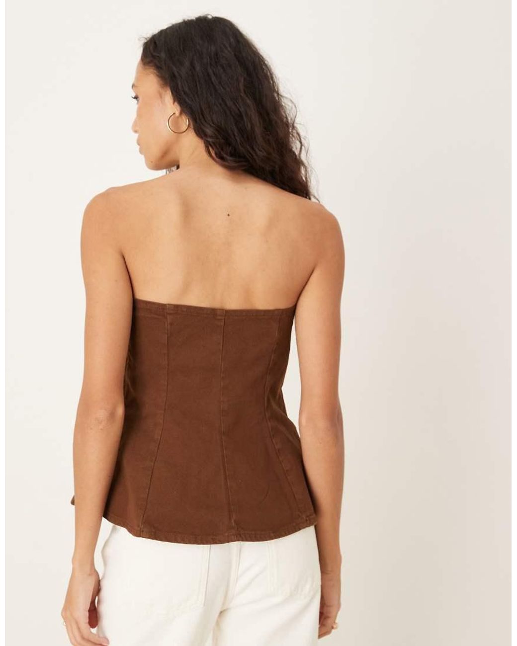 ASOS Brown Denim Structured Peplum Bandeau Top