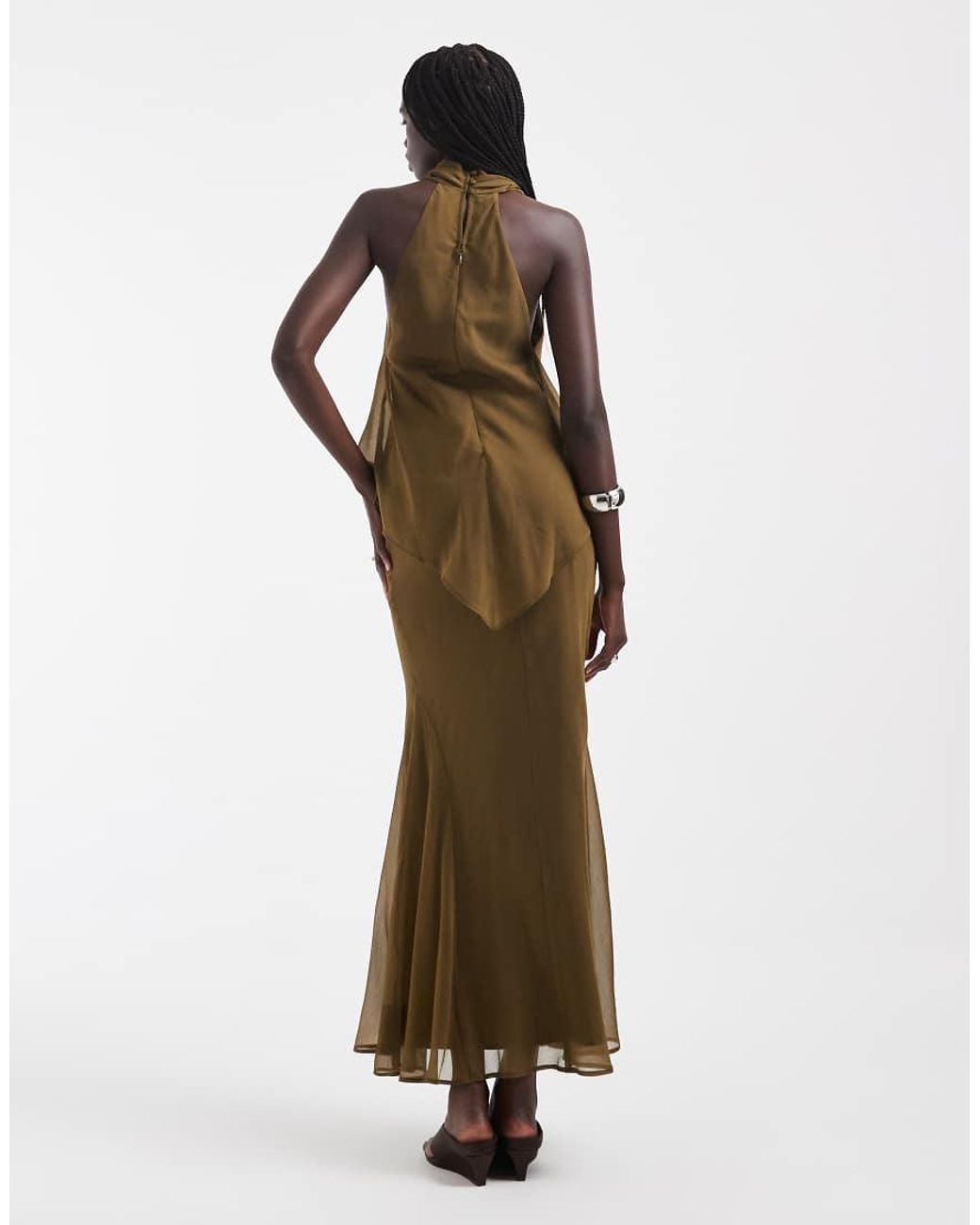 ASOS Green Chiffon High Neck Double Layer Maxi Dress