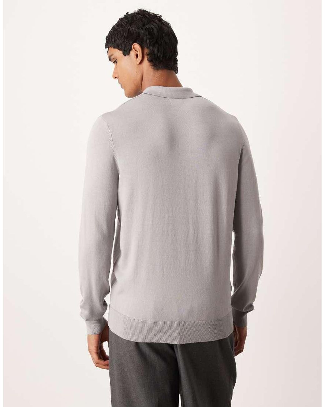 ASOS Gray Knit Long Sleeve Polo for men