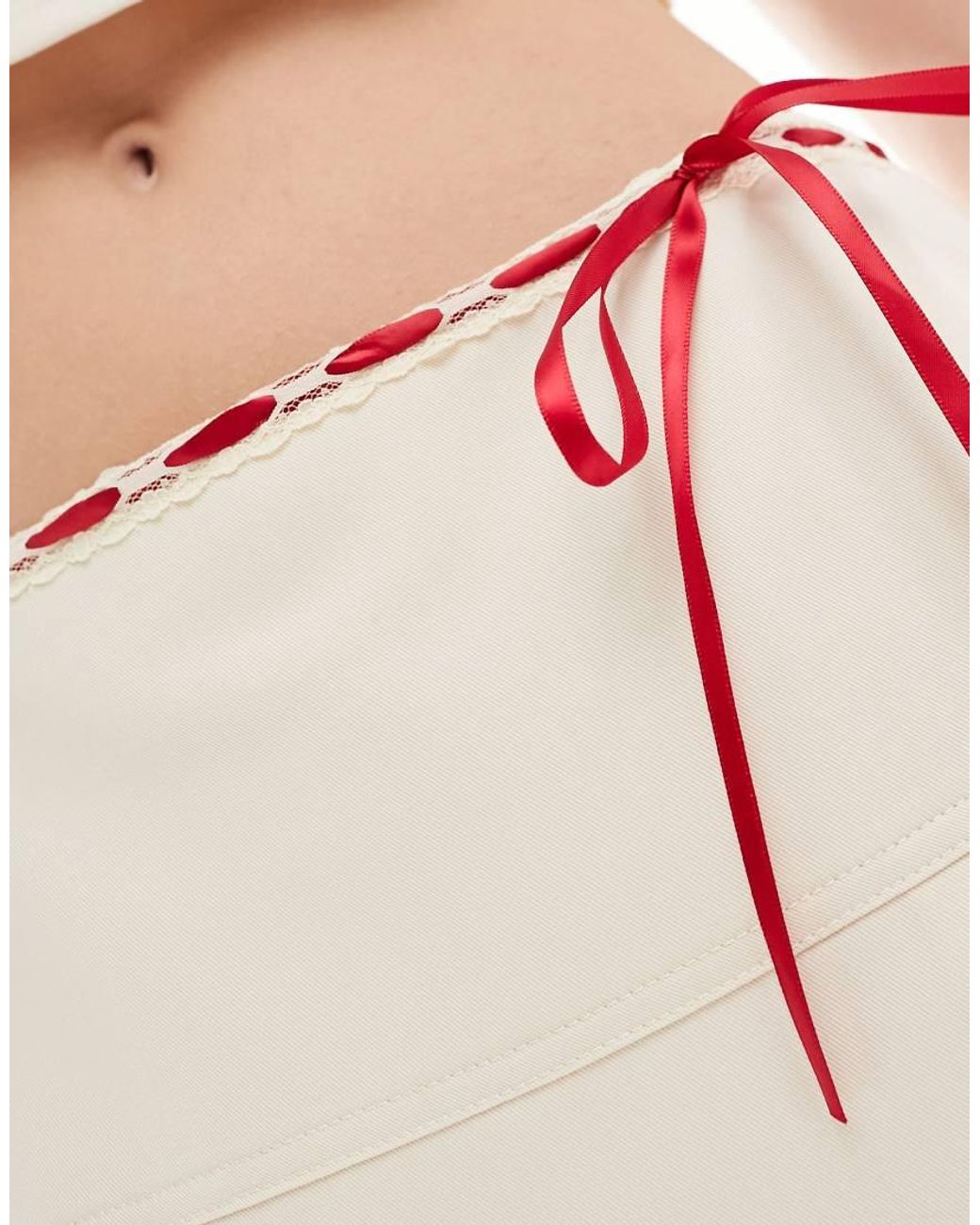 Motel White Ribbon Detail Mini Skirt