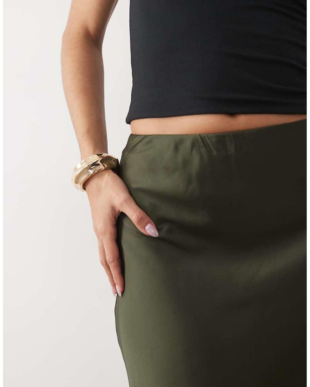 Nobody's Child Green Eton Satin Mid Rise Elasticated Waist Midi Skirt