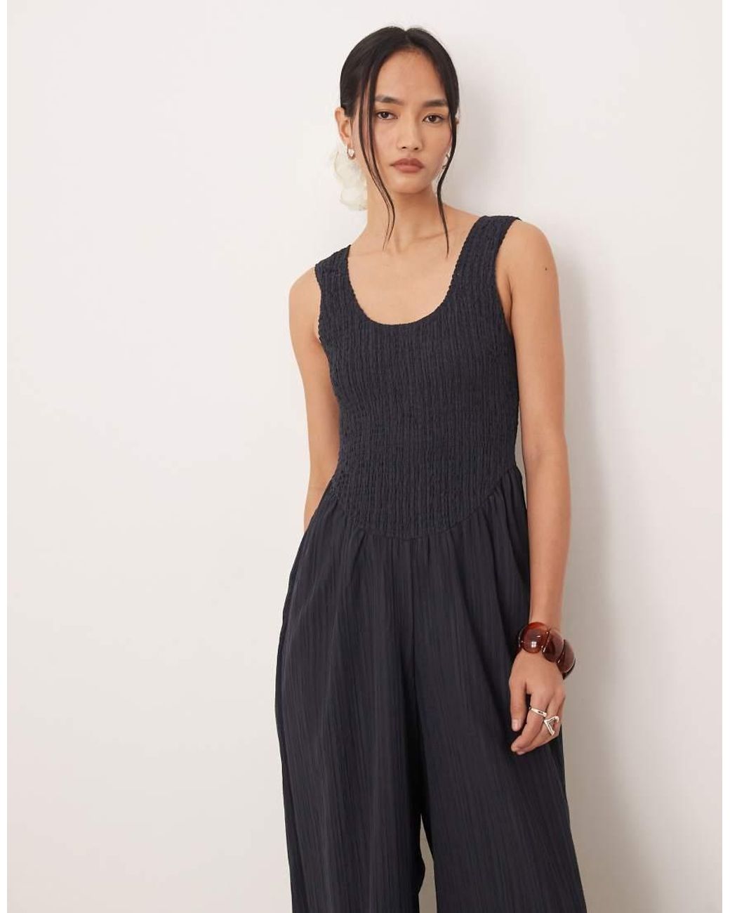 ASOS Blue Scoop Neck Crinkle Jumpsuit