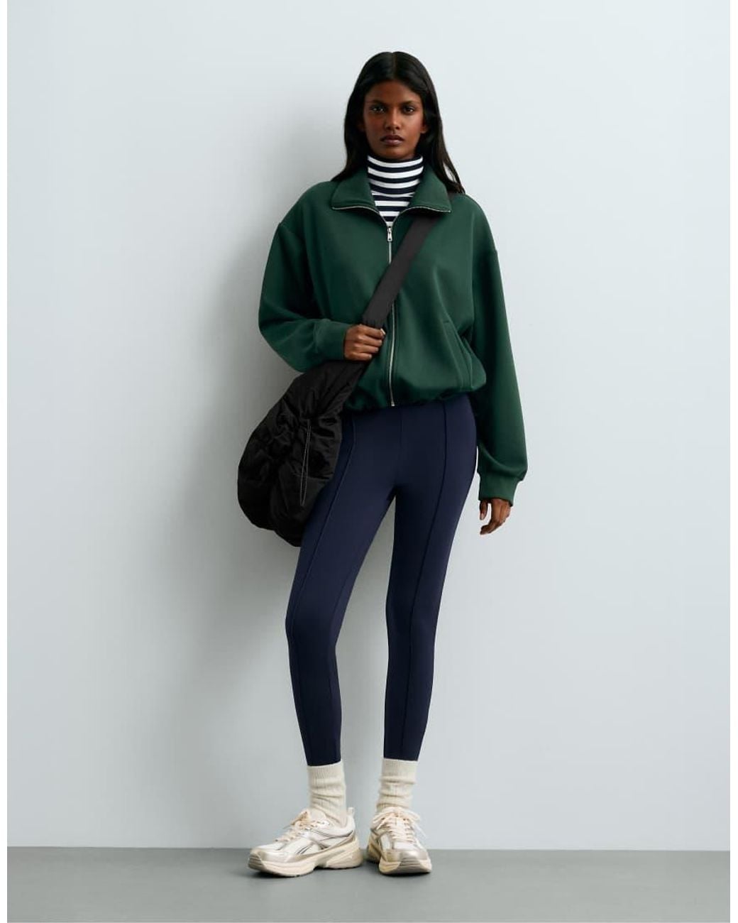 Oysho Green Brushed Piqué Cotton Collar Jacket
