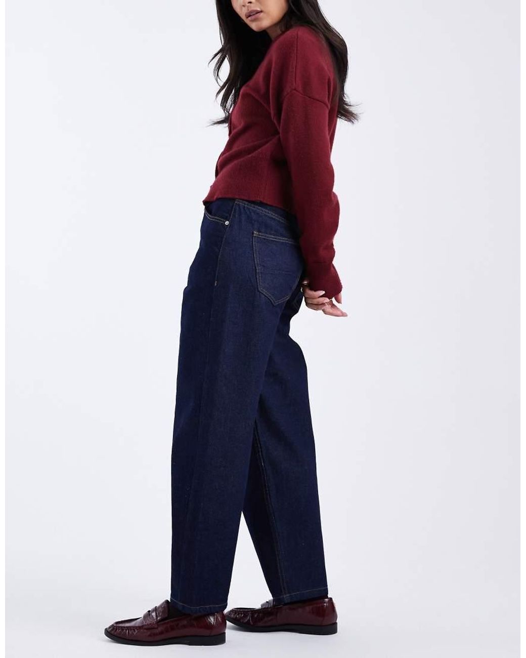 ASOS Blue Ankle Grazer Barrel Jeans With Cinch Waist