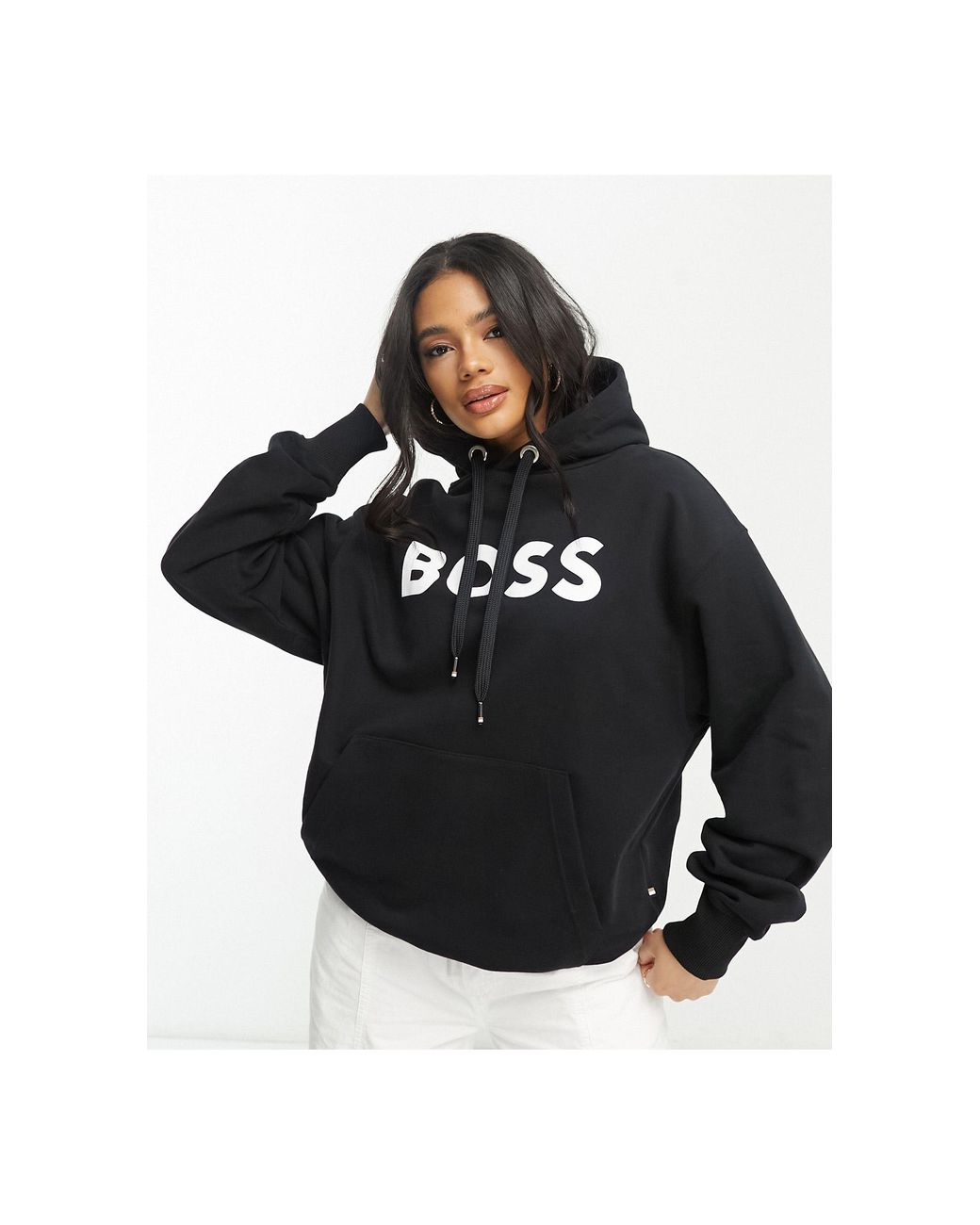 BOSS by HUGO BOSS Econy Large Logo Oversized Hoodie in Black | Lyst