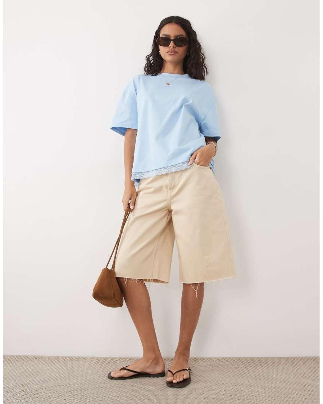 ASOS Blue Oversized T Shirt Co-ord With Lace Trim At Hem