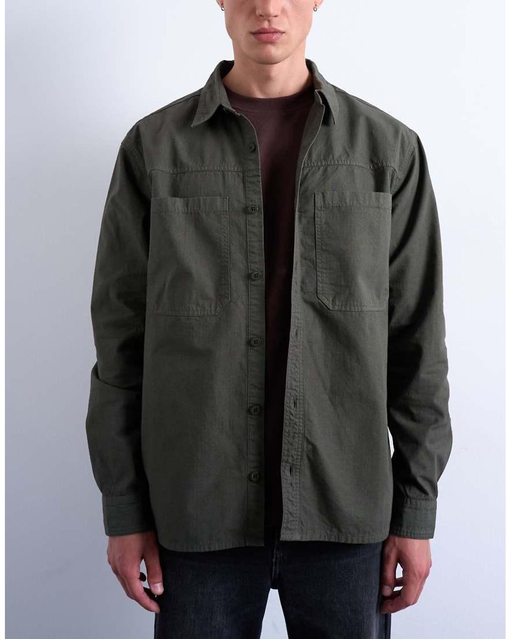 Topman Gray Regular Fit Ripstop Overshirt for men