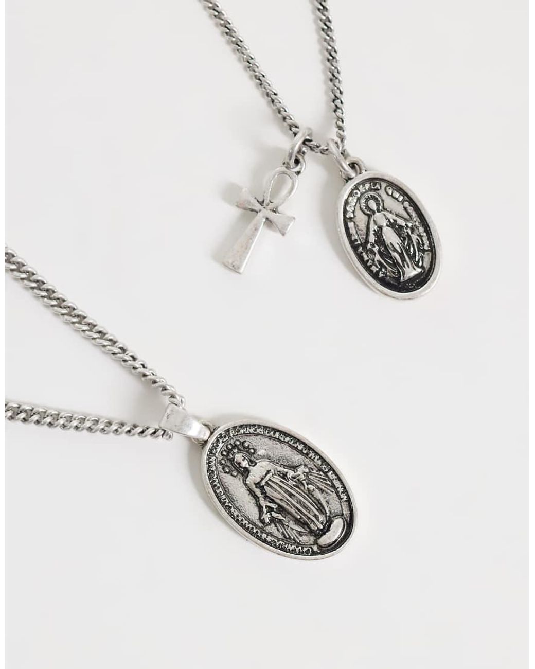 ASOS White 2 Pack St Mary And Cross Multi Pendant Necklace for men