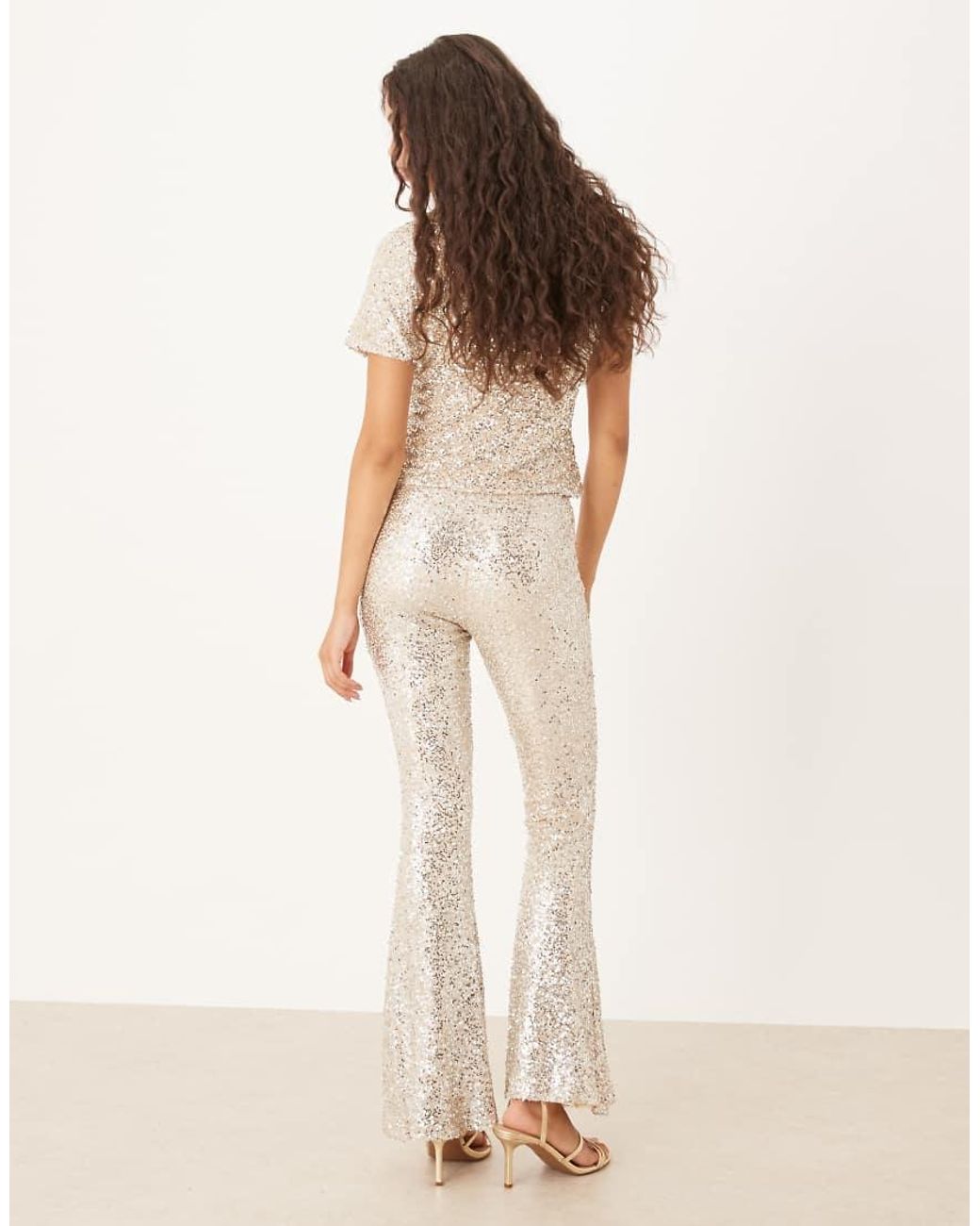 Never Fully Dressed Natural Sequin Flared Pants