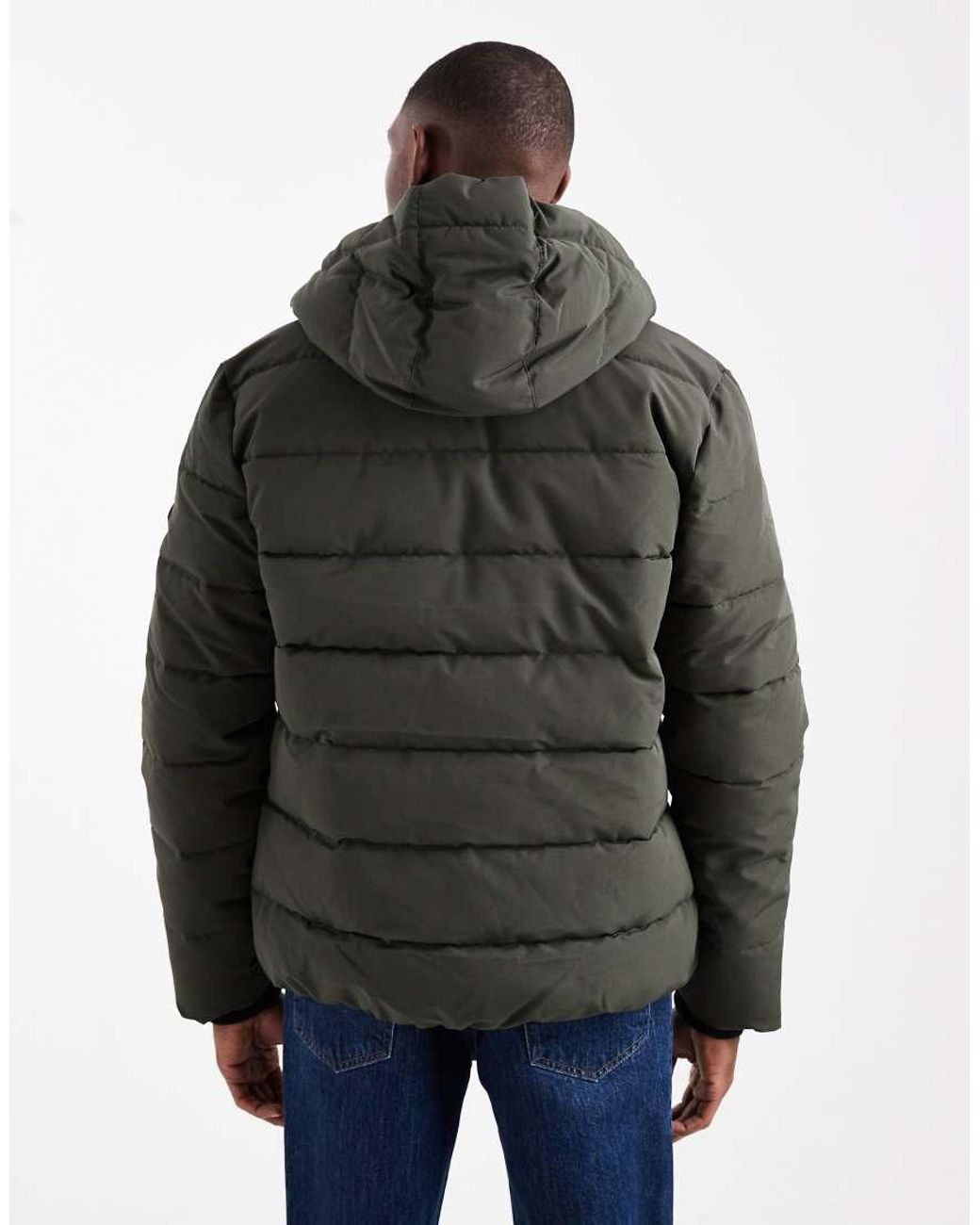 Only & Sons Gray Waterproof Hooded Puffer Coat for men