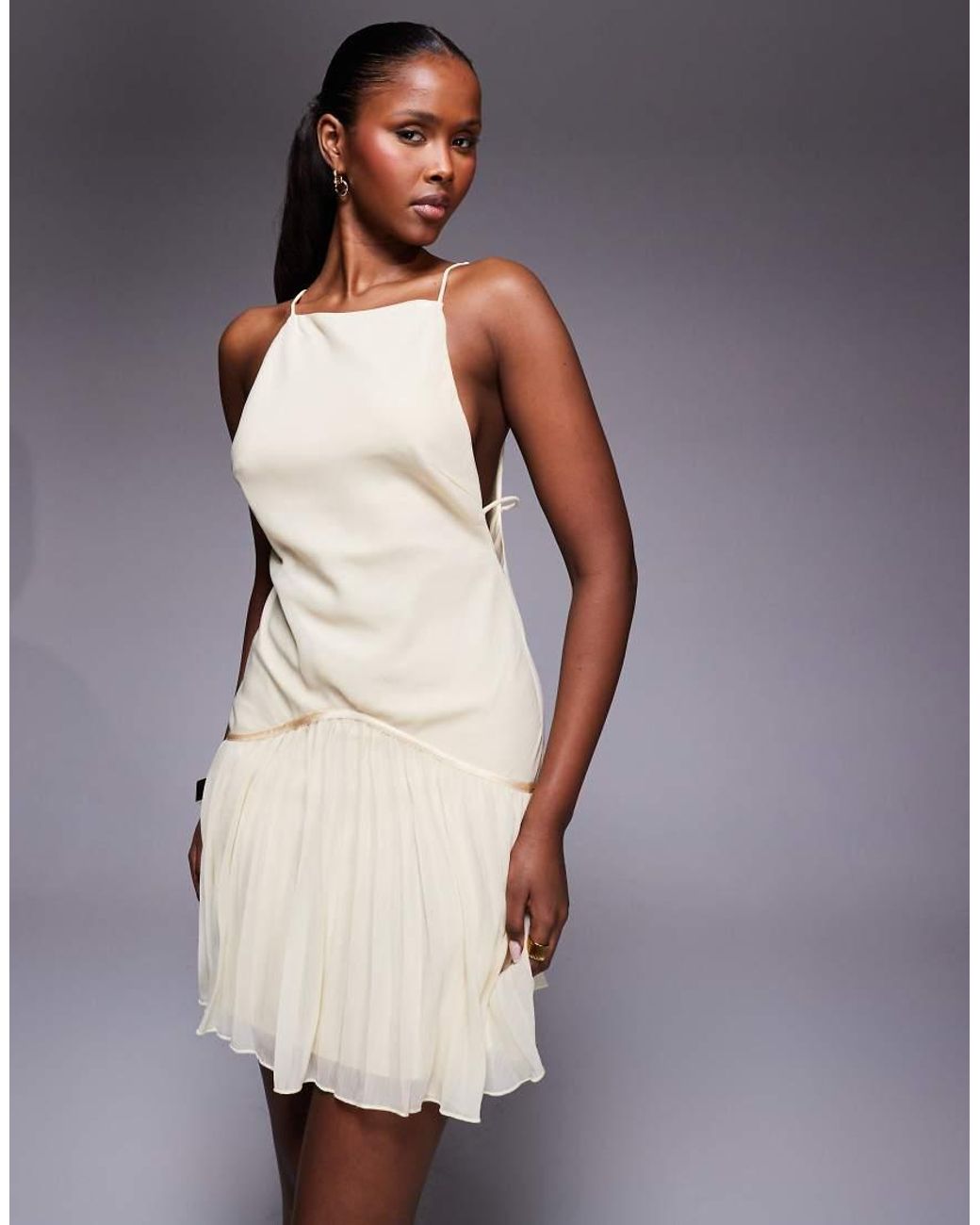 ASOS Purple Square Neck Pleated Skirt Mini Dress