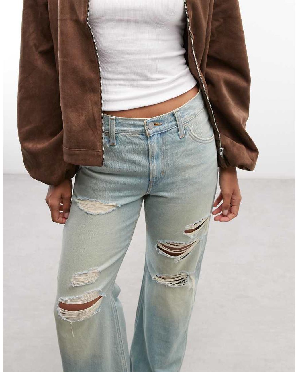 Levi's Blue Middy Loose Boot Jeans With Rips